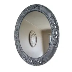 GENERICO - ESPEJO OVALADO PARED VINTAGE DECAPADO GRIS CON BLANCO