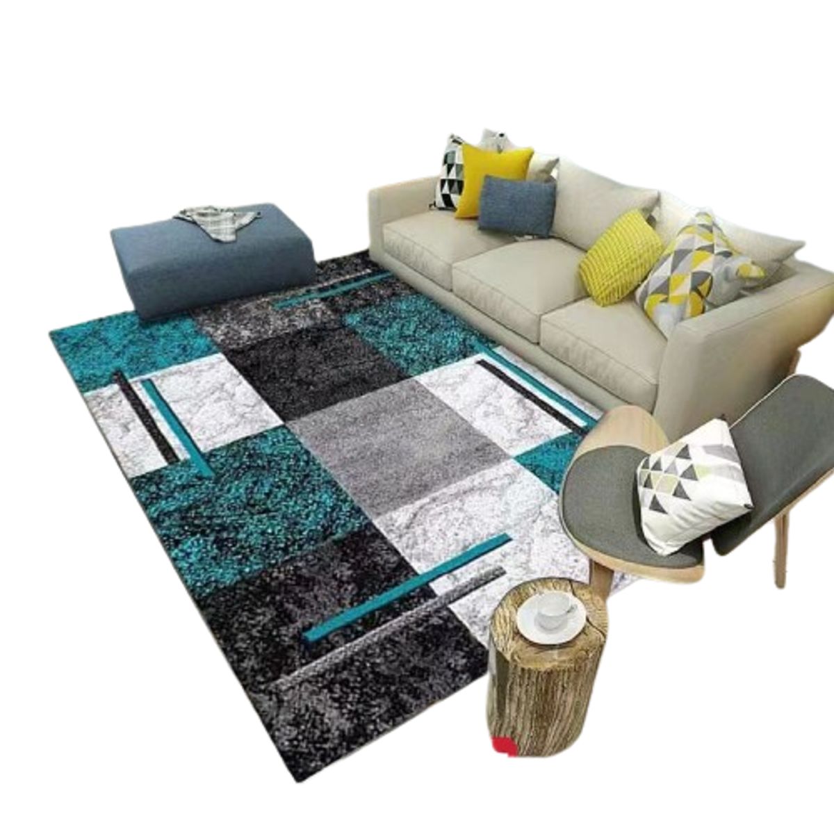 GENERICO - alfombra pequeña 160x200 turquesa cuadro wym