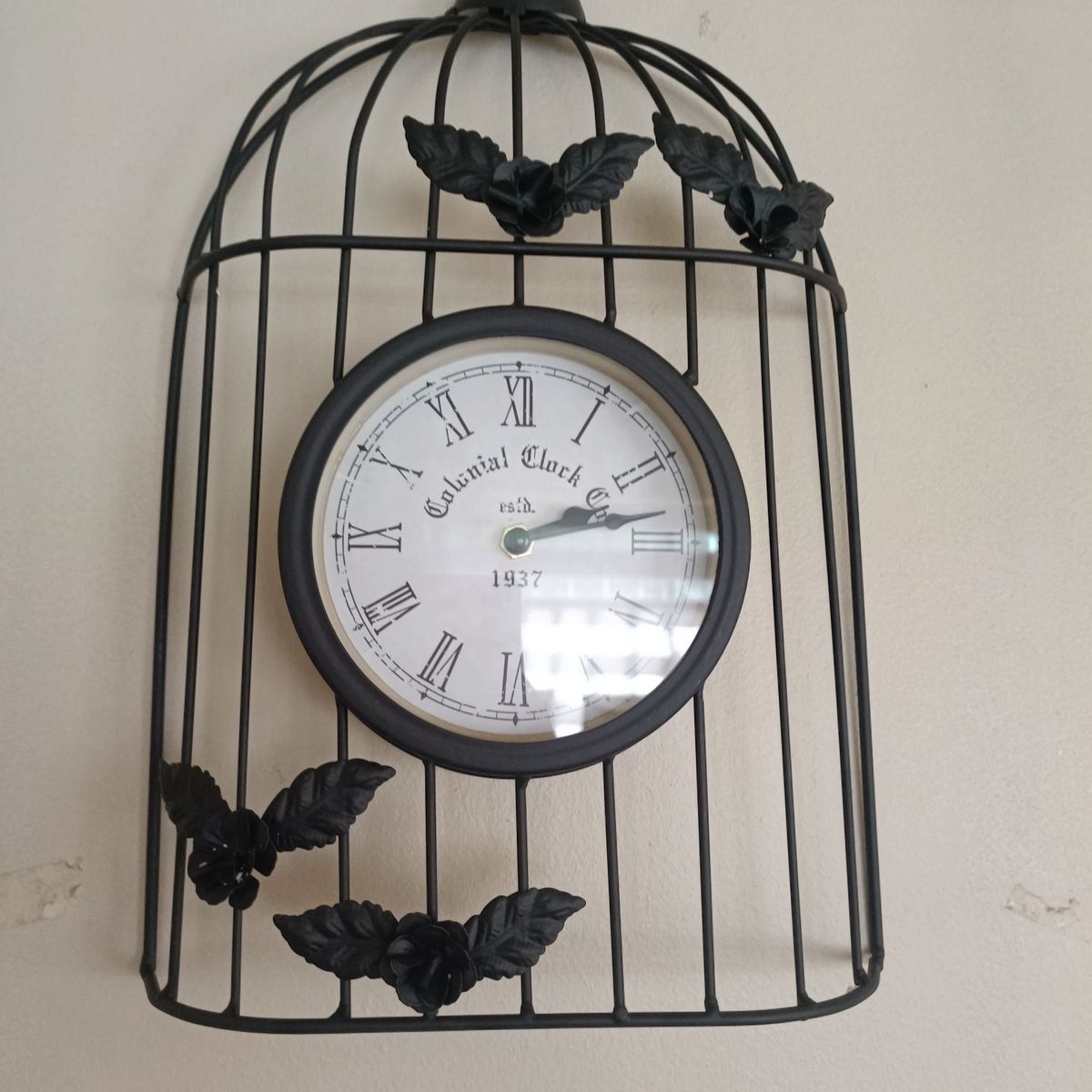 GENERICO - RELOJ PARED VINTAGE JAULA PAJARITO METAL NEGRO