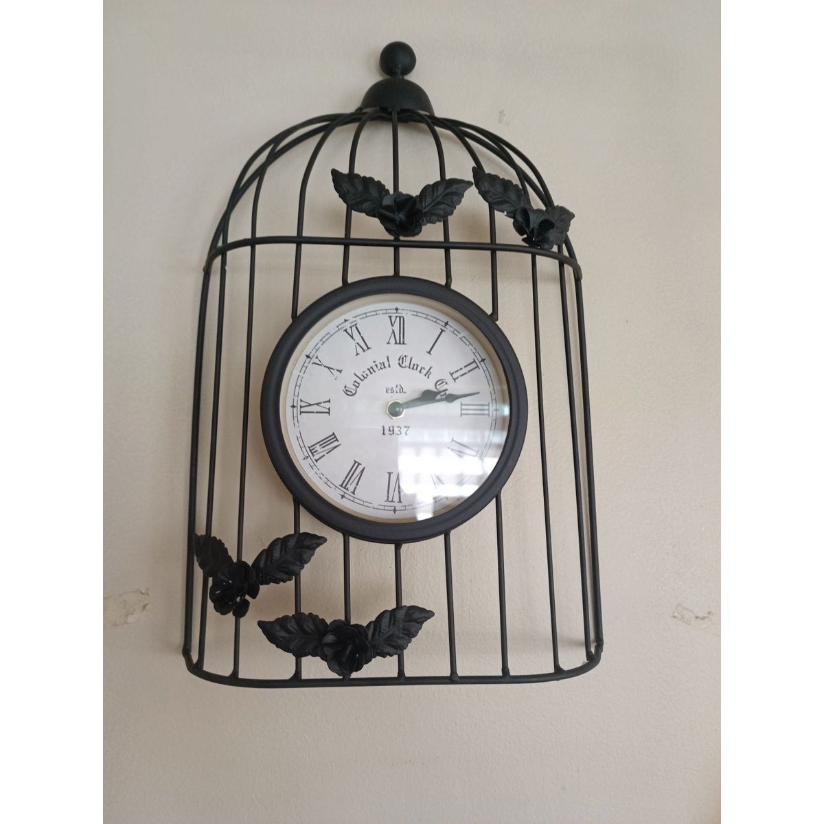 GENERICO - RELOJ PARED VINTAGE JAULA PAJARITO METAL NEGRO