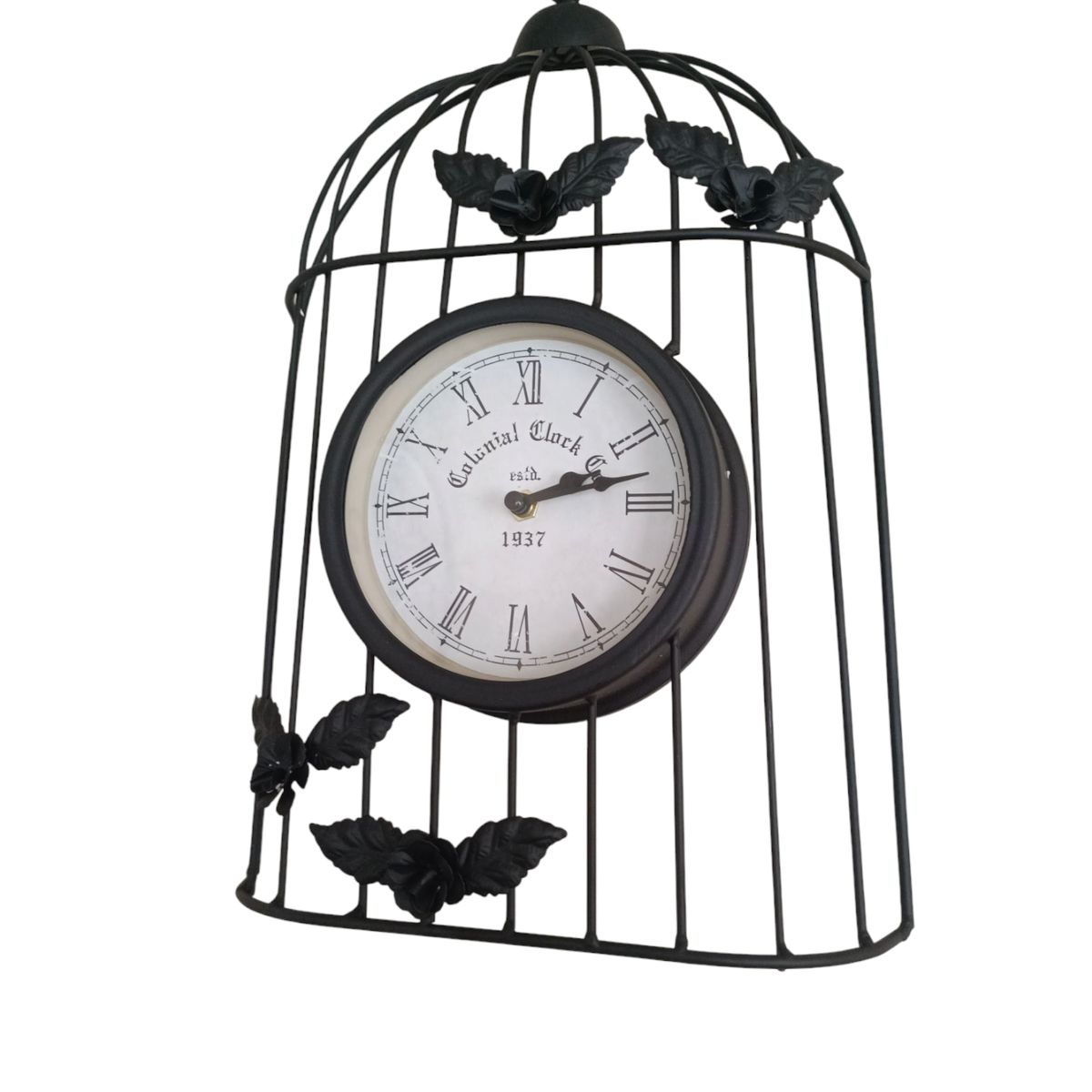 GENERICO - RELOJ PARED VINTAGE JAULA PAJARITO METAL NEGRO