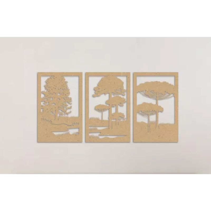 GENERICO - Set de 3 Cuadros Paisaje Árboles Araucarias Natural