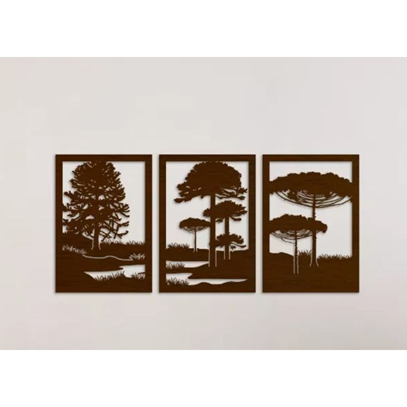 GENERICO - Set de 3 Cuadros Paisaje Árboles Araucarias Roble
