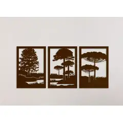 GENERICO - Set de 3 Cuadros Paisaje Árboles Araucarias Roble