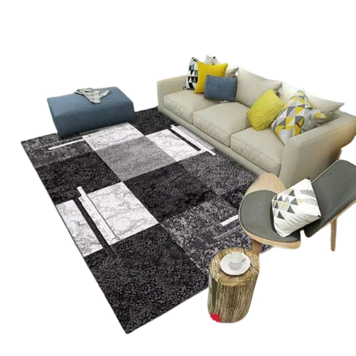 GENERICO - alfombra pequeña 160x200 cuadro gris wym