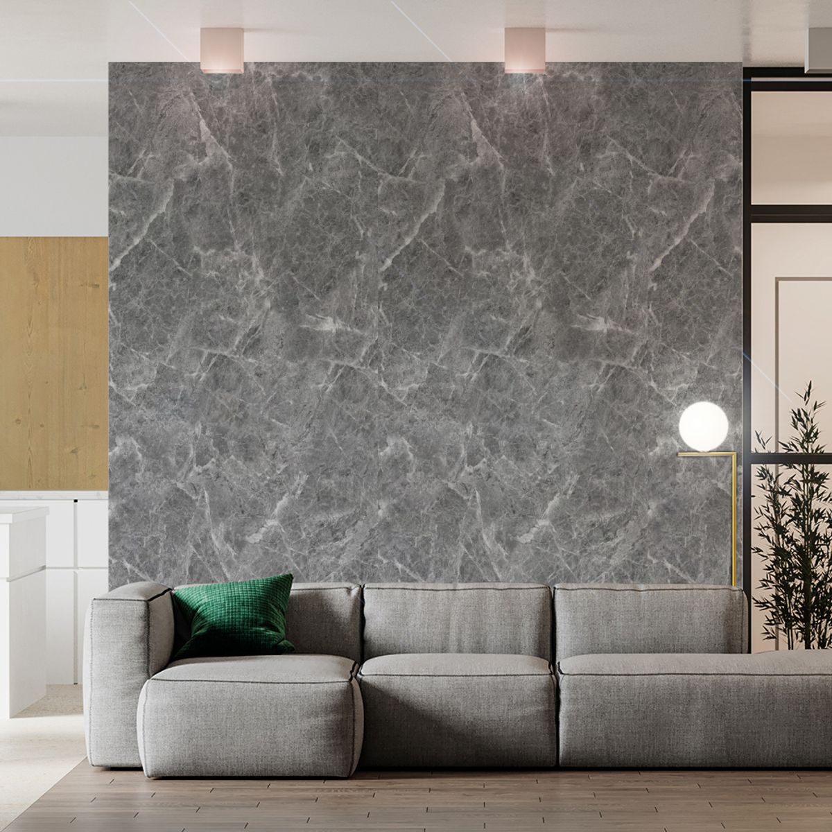 DOER - Plancha PVC estilo mármol, Dark Gray para pared 122 x 244cm PVC001