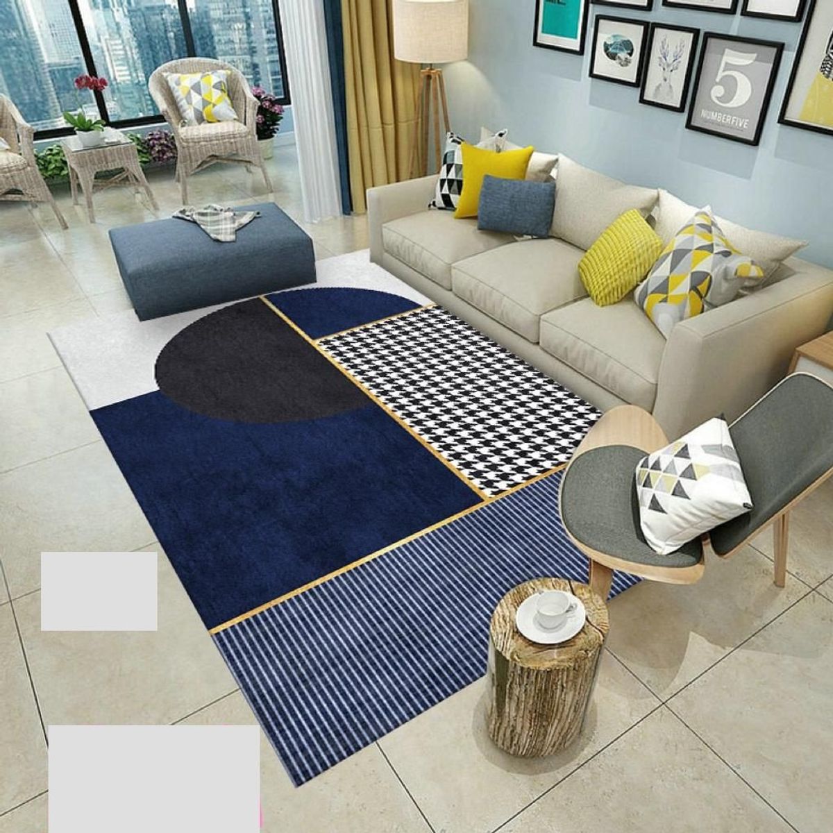 GENERICO - alfombra pequeña 160x200 diseño azul wym