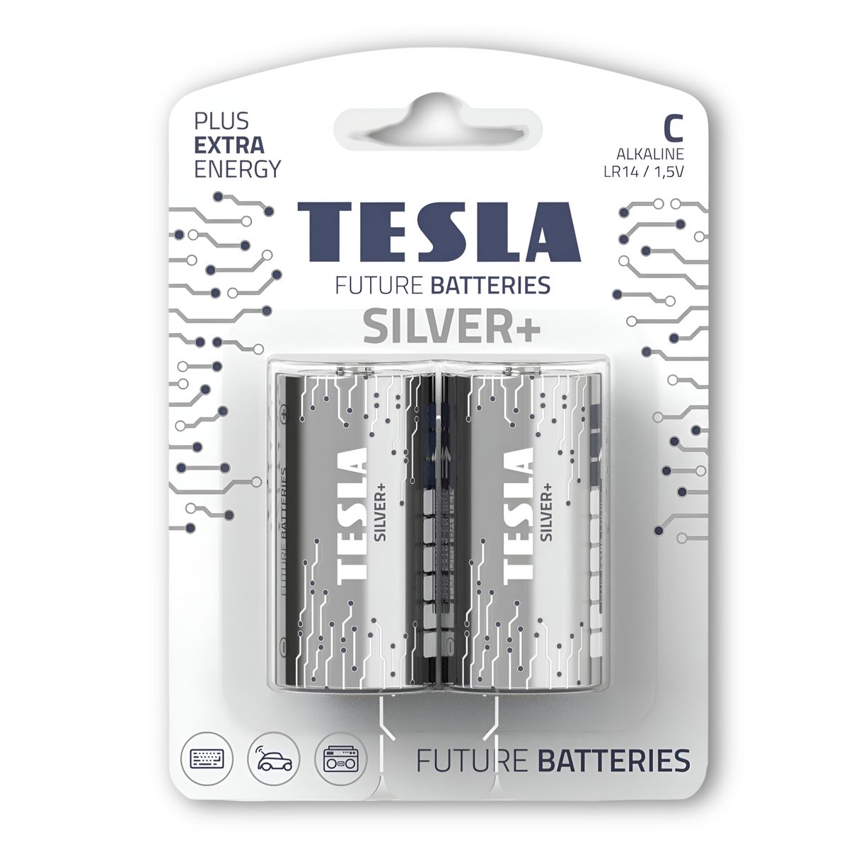 TESLA - Pack 12 Pilas C Tesla Silver+ Alkaline Plus Extra Energy