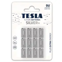 TESLA - Pack 12 Baterías 9V Silver+ Alcalina High Power
