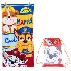 MASHINI - Toalla de algodón con bolso 70x140 Paw Patrol Boy