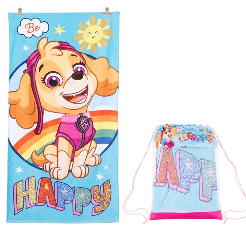 MASHINI - Toalla de algodón con bolso 70x140 Paw Patrol Happy