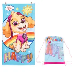 MASHINI - Toalla de algodón con bolso 70x140 Paw Patrol Happy
