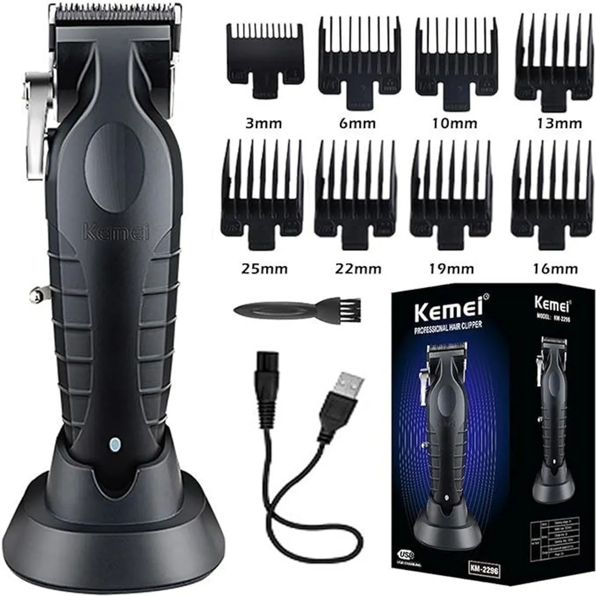 KEMEI - Maquina Kemei 2296 Cortapelo Inalambrica Con Base De Carga