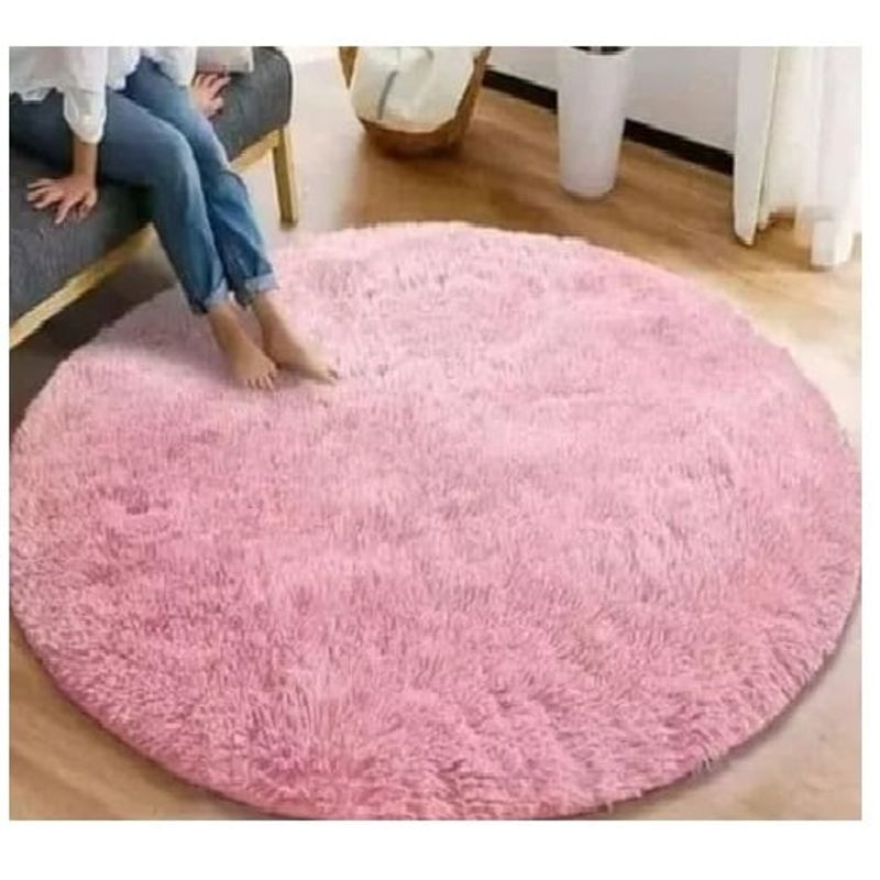 GENERICO - Alfombra Redonda Tipo Shaggy - Color Rosa