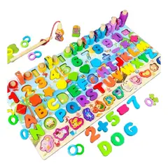 KUANGYE - Tablero Juego Educativo Montessori Pesca Letra Número Animal