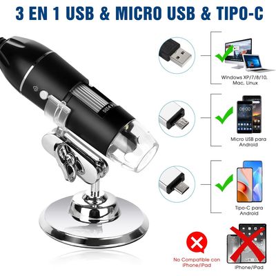 Imagen 2 del producto 3 En 1 Microscopio Digital Usb 1600x Zoom Optico Hd 8 Leds