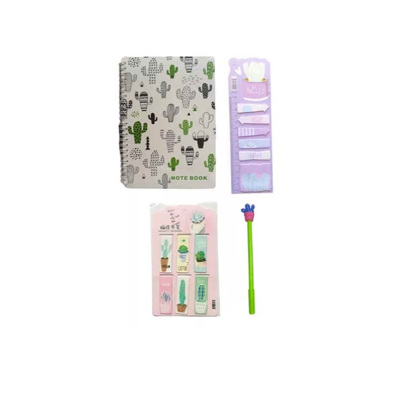 GENERICO - Pack Libreta Lápiz Marca Página Y Post It Diseño Cactus