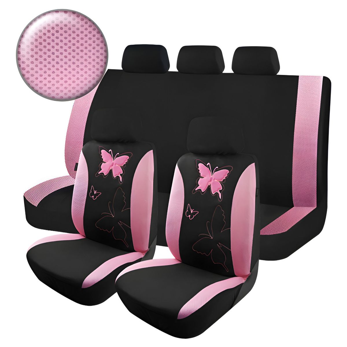 GENERICO - Set Funda Cubre Asiento Auto NegroRosa Malla Transpira L2301