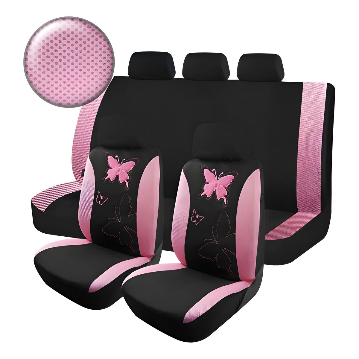GENERICO - Set Funda Cubre Asiento Auto NegroRosa Malla Transpira L2301