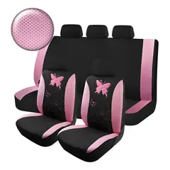 GENERICO - Set Funda Cubre Asiento Auto NegroRosa Malla Transpira L2301