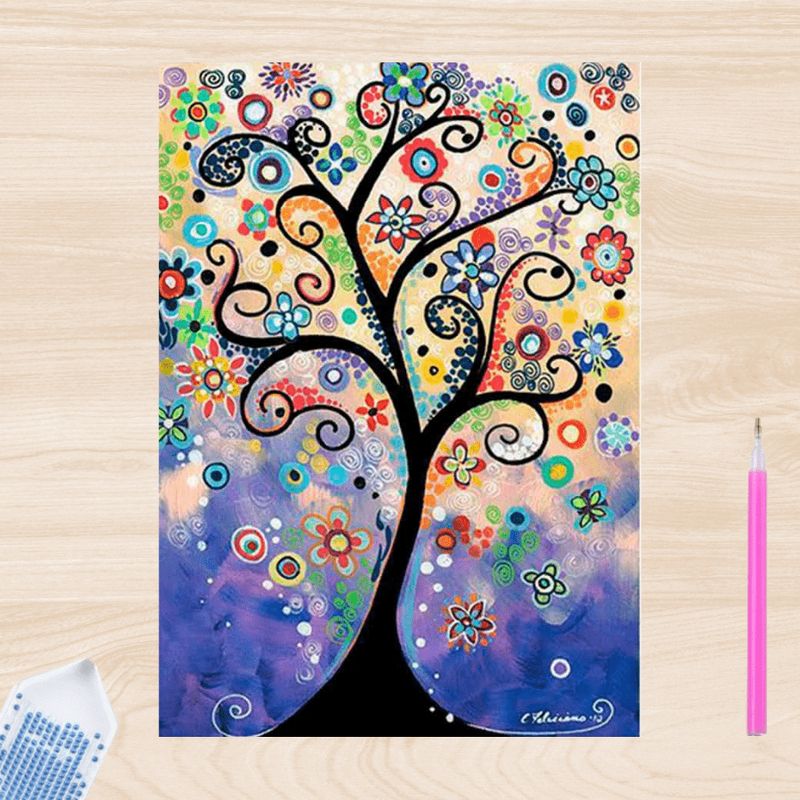 ARTE CONSENTIDO - PINTURA CON DIAMANTES ÁRBOL FLORES 20X25