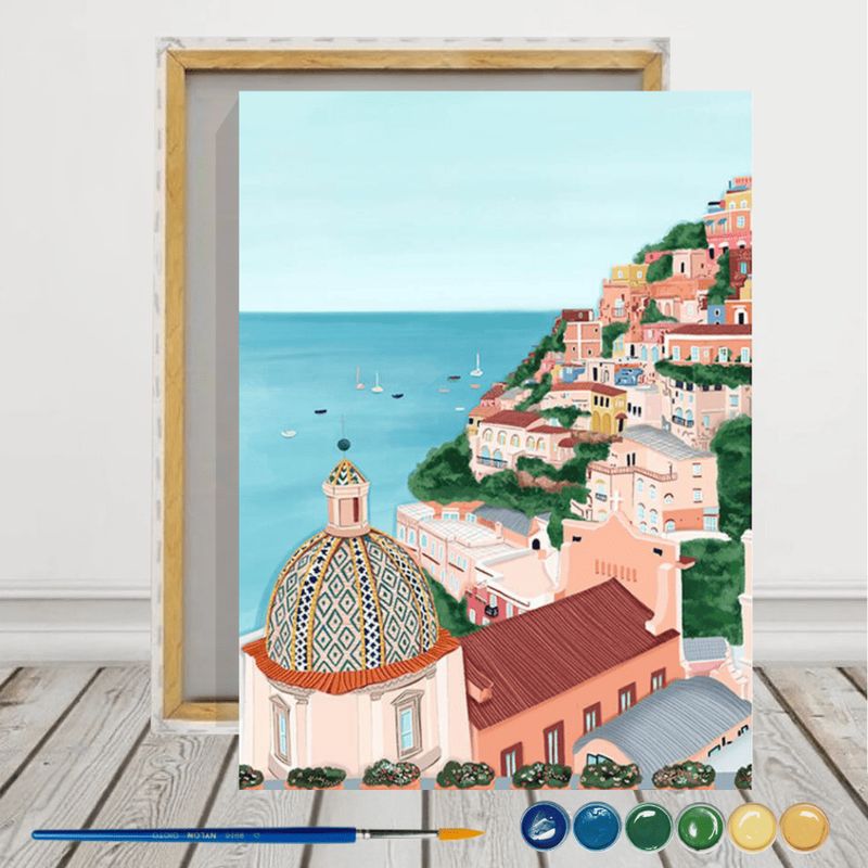 ARTE CONSENTIDO - PINTURA POR NÚMERO  COSTA AMALFITANA CON BASTIDOR