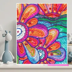 ARTE CONSENTIDO - PINTURA CON DIAMANTE FLORES COLORIDAS 30X40 CON MARCO