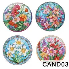 ARTE CONSENTIDO - PINTURA DIAMANTE SET 4 BASES PORTA CALIENTES DE FLORES