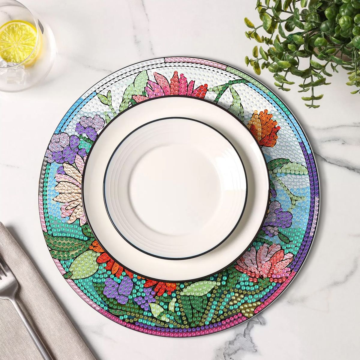 ARTE CONSENTIDO - PINTURA DIAMANTE SET 4 BASES PORTA CALIENTES DE FLORES