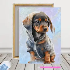 ARTE CONSENTIDO - Pintura con Diamantes Salchicha 30x40 con Bastidor