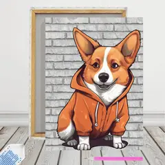 ARTE CONSENTIDO - Pintura con Diamantes Corgi capucha 30x40 con bastidor