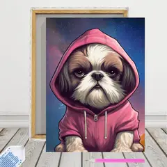 ARTE CONSENTIDO - Pintura con diamantes Shitzu capucha 30x40 con bastidor