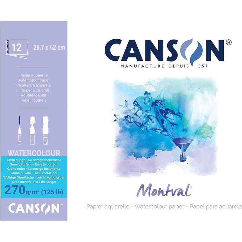 CANSON - Block Montval Acuarela 270gr 29.7X42cm 12hjs. Grueso