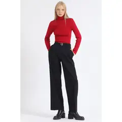 LIOLA - Pantalon Recto Con Pinzas Tiro Alto Negro