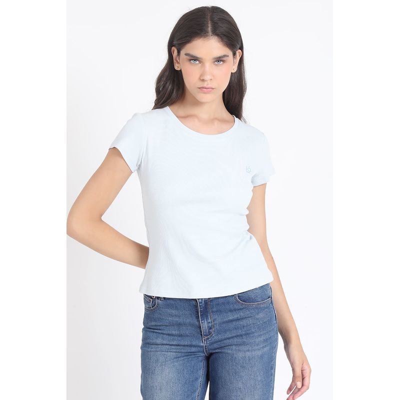 LIOLA - Polera Basica Algodón Ribb Celeste Liola