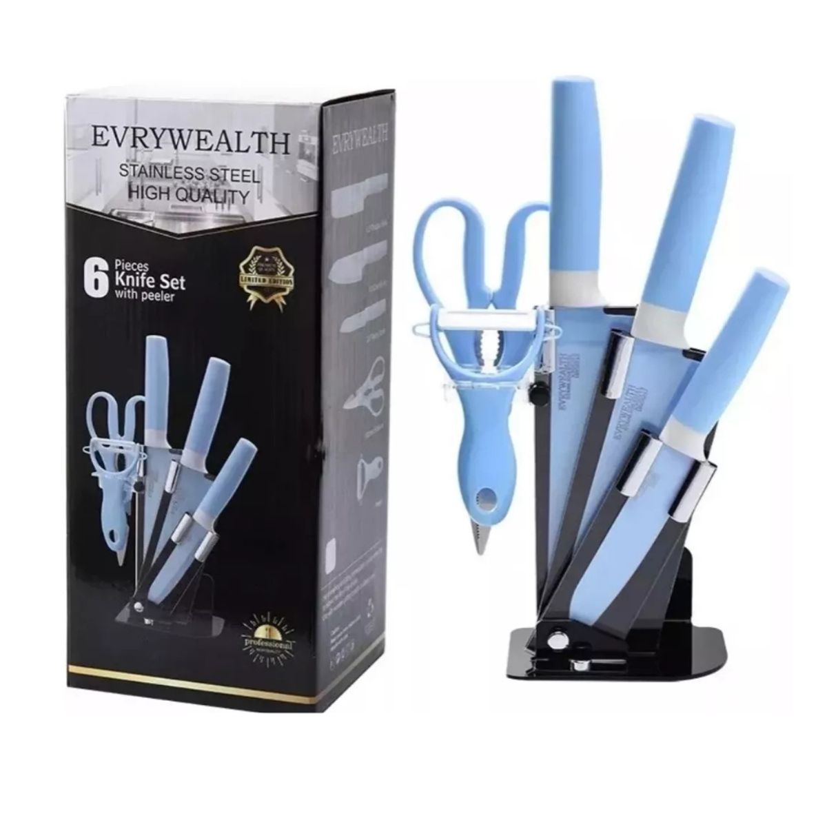 GENERICO - Set De Cuchillos De 6 Piezas Acero Inoxidable Pelador Tijera azul
