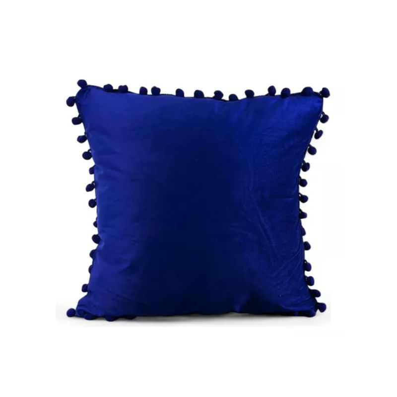 GENERICO - Pack 2 Fundas de Cojines Terciopelo con Pompones 45x45 cm Azul Marino