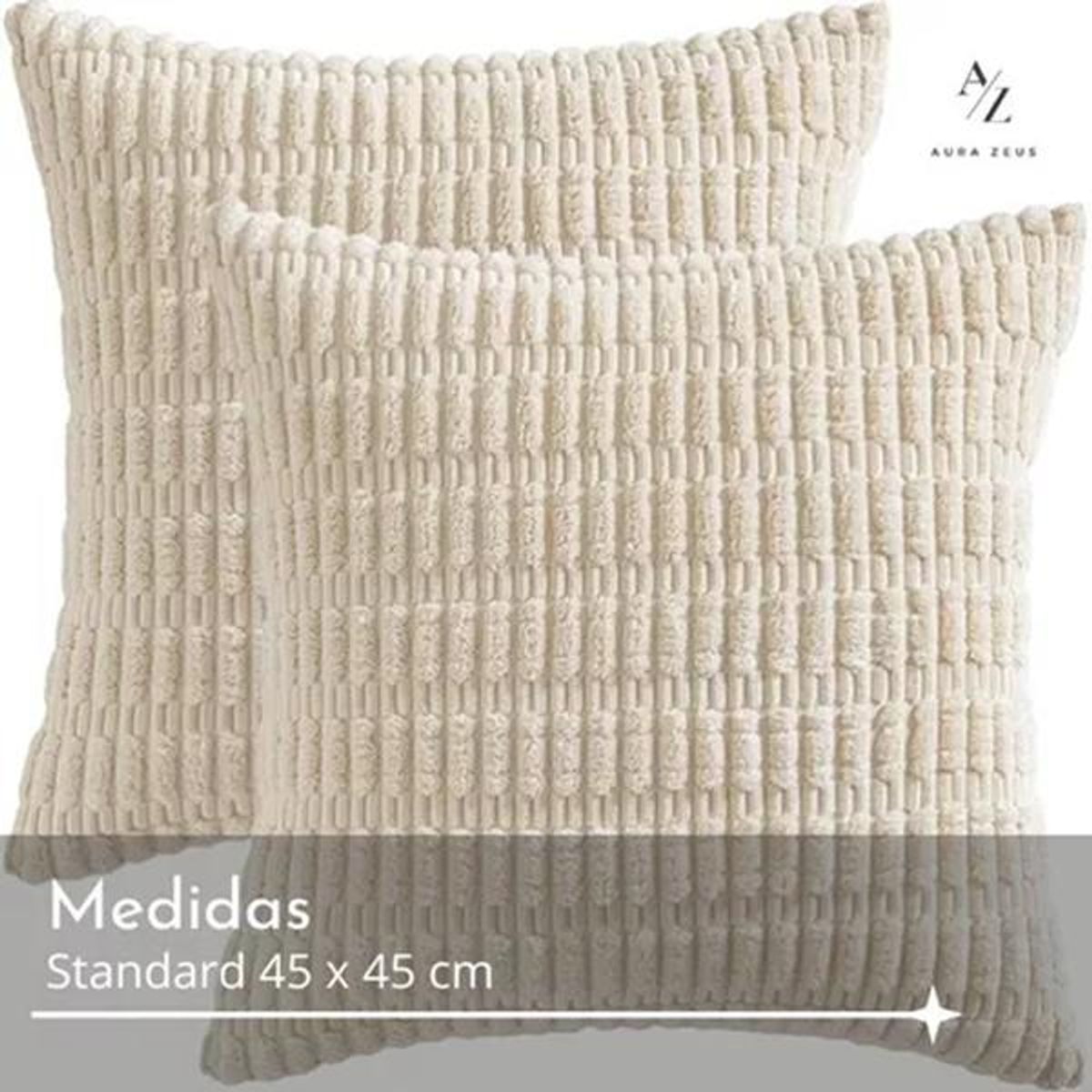 GENERICO - Pack de 2 Fundas de Almohadas Cojín 45x45 cm Blanco Crema