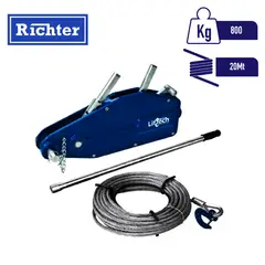 GENERICO - Cabrestante manual de tracción Tipo Tirfor 800kg con 20mt de cable