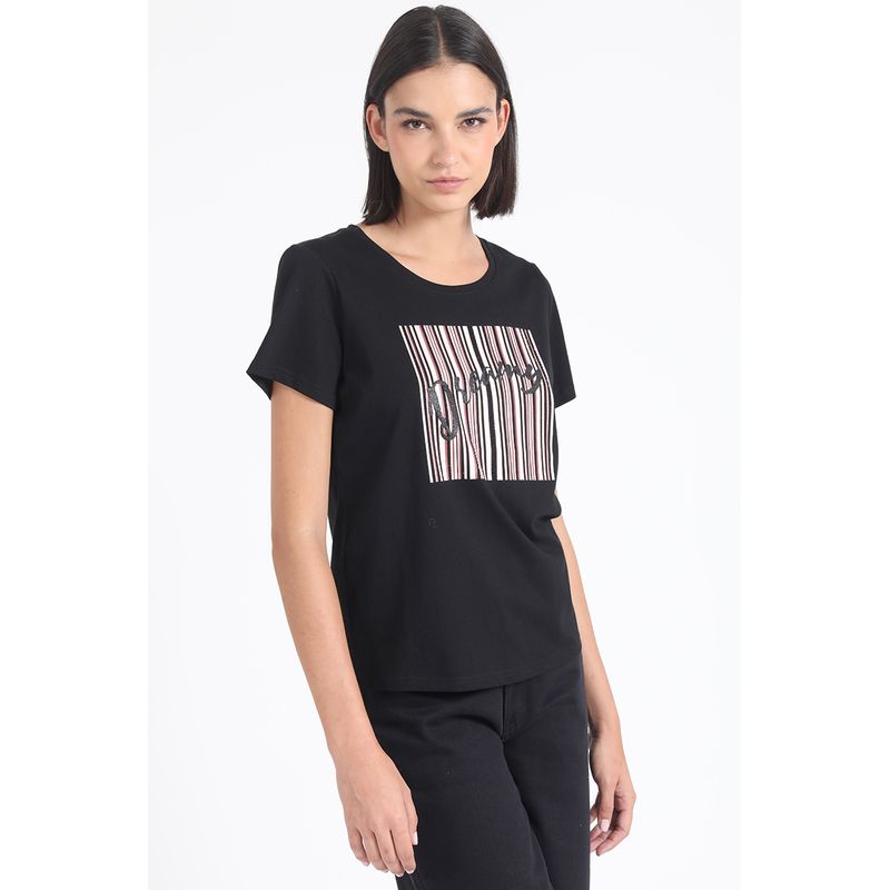 LIOLA - Polera Algodón Dreamy Strass Negro Liola