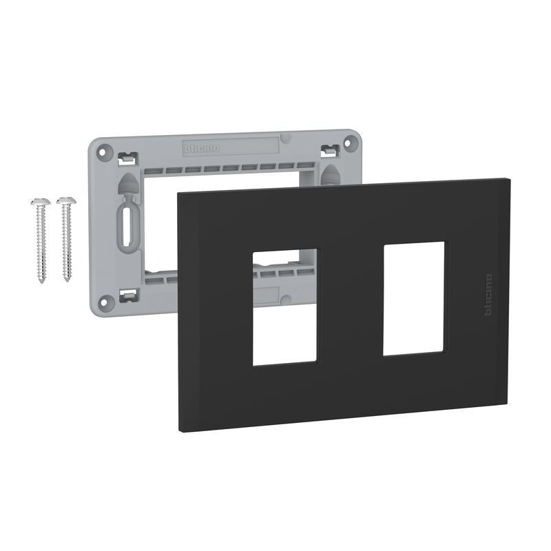 BTICINO - PLACA 1+1P BLACK CON SOPORTE Bticino