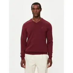 TOMMY HILFIGER - Sweater Básico Signature V-Neck Burdeo