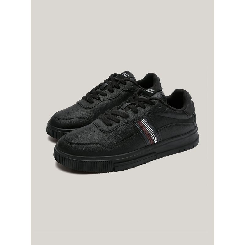 TOMMY HILFIGER - Zapatillas Supercup Stripes De Cuero Negro Tommy Hilfiger