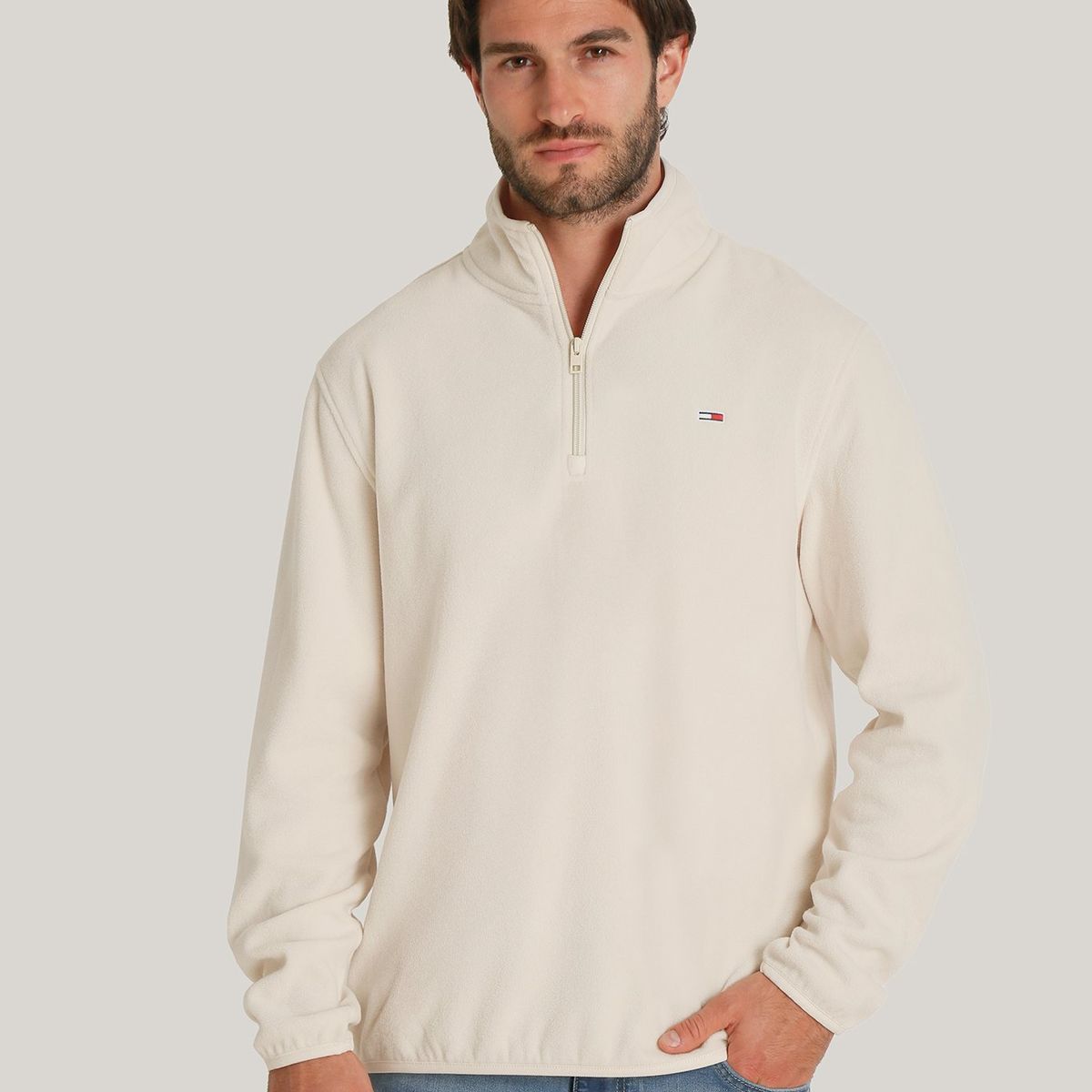 TOMMY HILFIGER - Polerón Solid Con Medio Cierre Beige Tommy Hilfiger