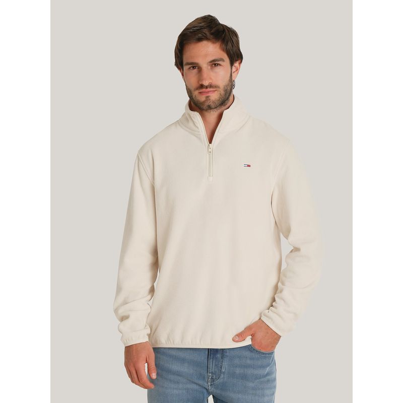 TOMMY HILFIGER - Polerón Solid Con Medio Cierre Beige Tommy Hilfiger