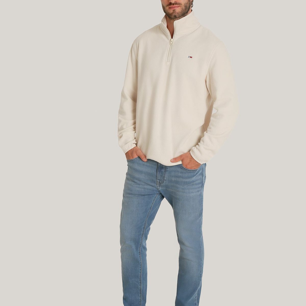 TOMMY HILFIGER - Polerón Solid Con Medio Cierre Beige Tommy Hilfiger