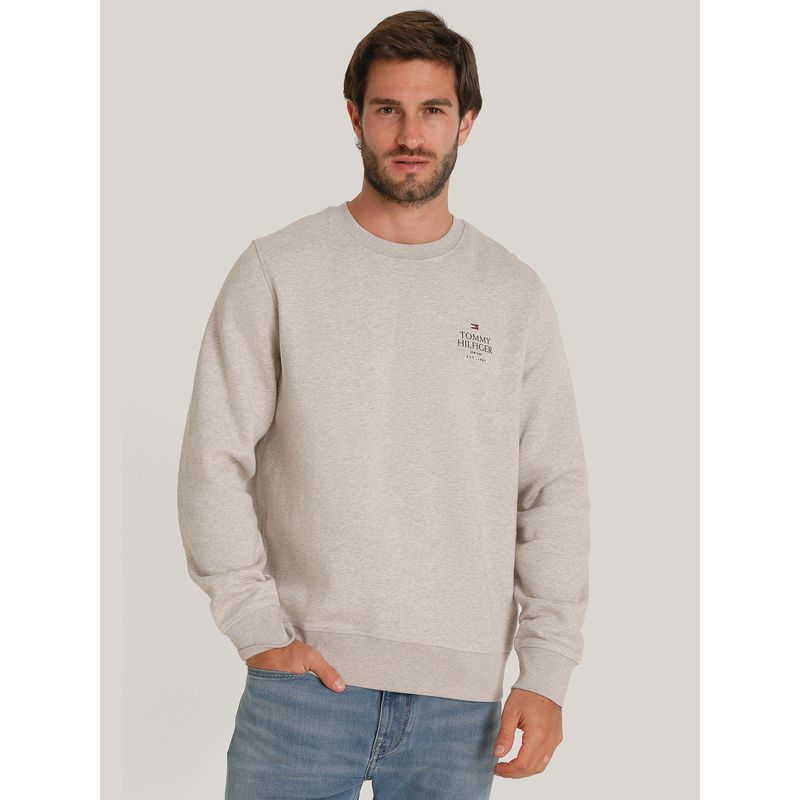 TOMMY HILFIGER - Polerón Stack Con Logo En Pecho Gris Tommy Hilfiger