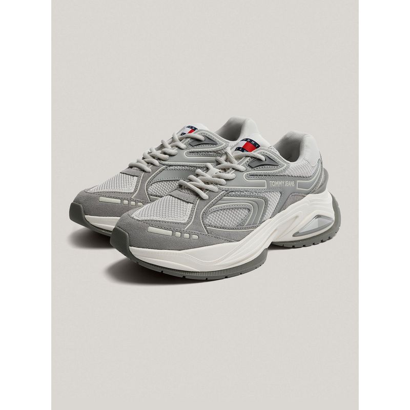 TOMMY HILFIGER - Zapatillas De Cuero Trendy Retro Runner Gris Tommy Hilfiger