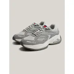 TOMMY HILFIGER - Zapatillas De Cuero Trendy Retro Runner Gris