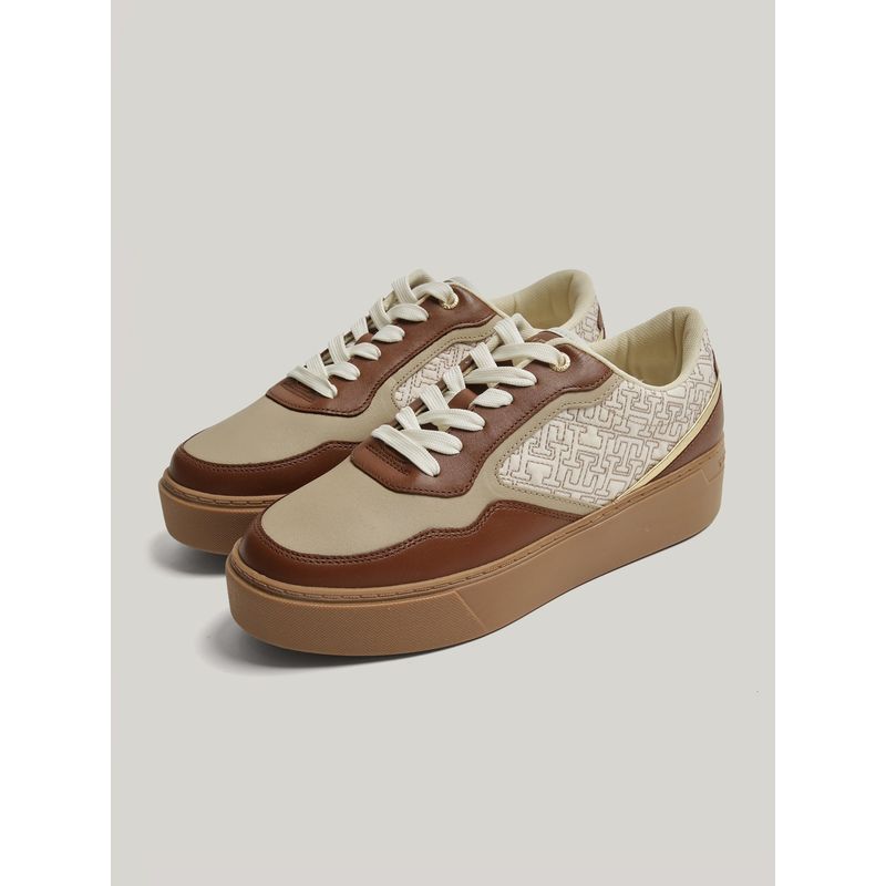 TOMMY HILFIGER - Zapatillas Monogram De Cuero Beige Tommy Hilfiger